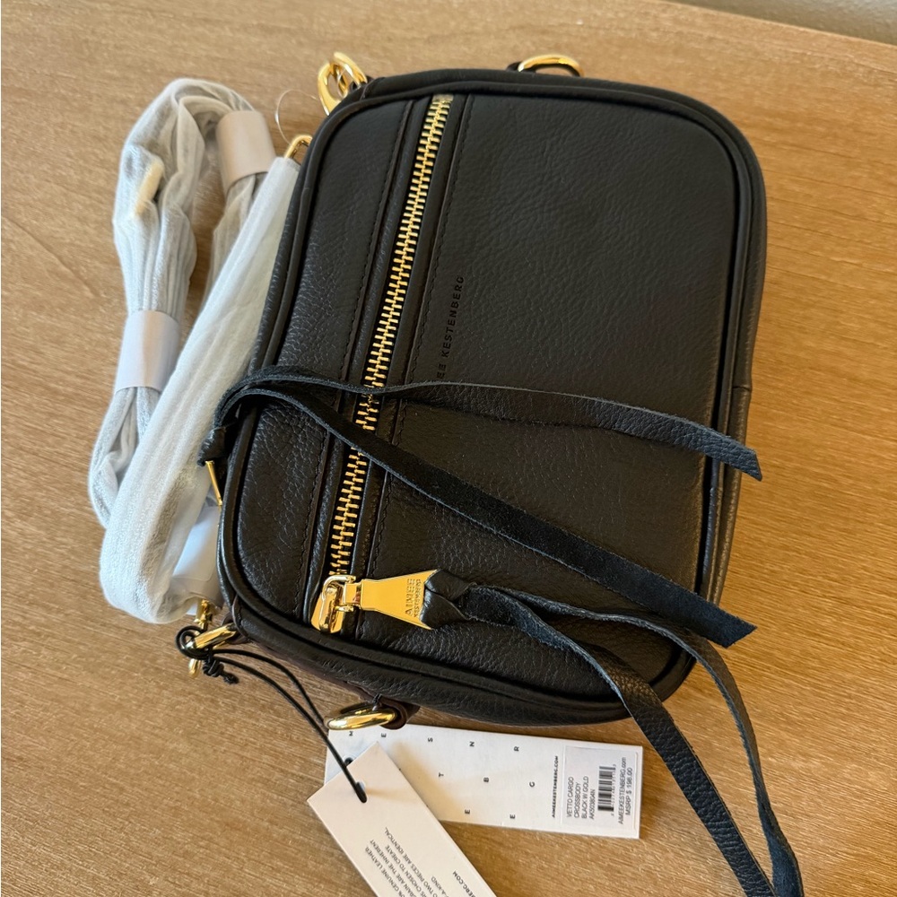 Aimee Kestenberg Vetto Cargo Black Leather Crossbody Bag with Gold Hardware